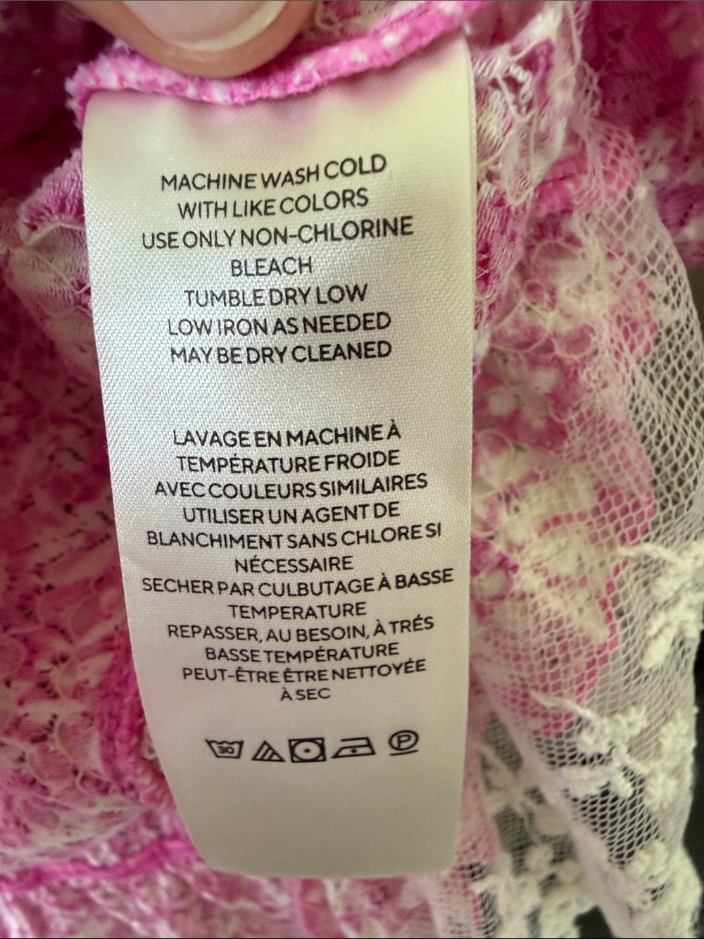 OTTO Pink Puff-Sleeve Floral Lace-Hem Blouse - Picture 4 of 6